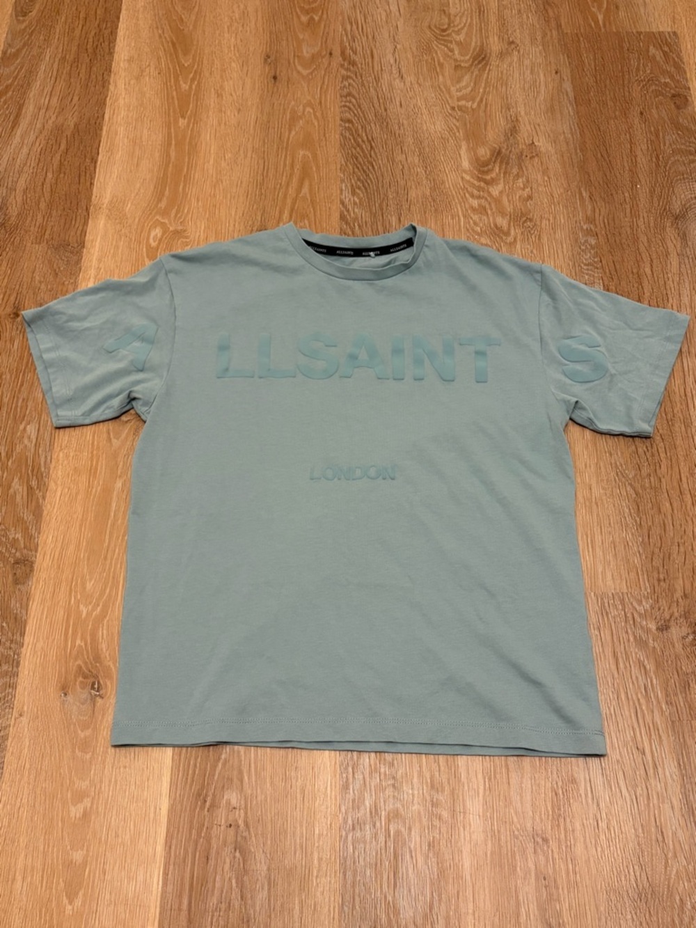 AllSaints London Logo Tee Kids 11-12Y Sage Green Tonal Embossed Summer Tee
